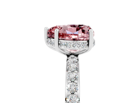 White gold Heart Cut Morganite Solitaire Ring with Pavé Band and Hidden Halo_17