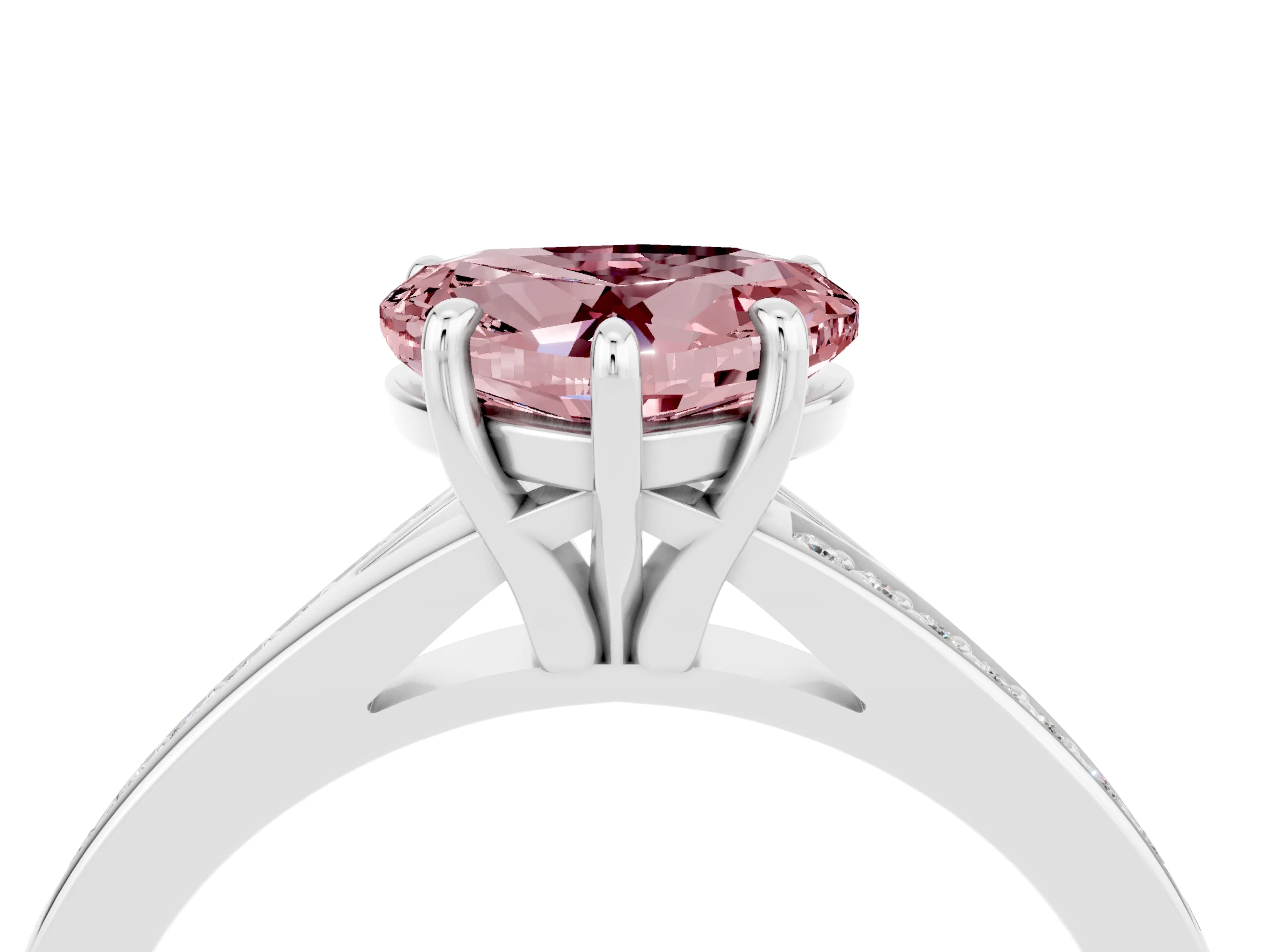 White gold Heart Cut Morganite Solitaire Ring with Pavé Band and Prong Setting_4