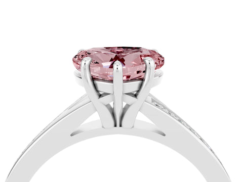White gold Heart Cut Morganite Solitaire Ring with Pavé Band and Prong Setting_4