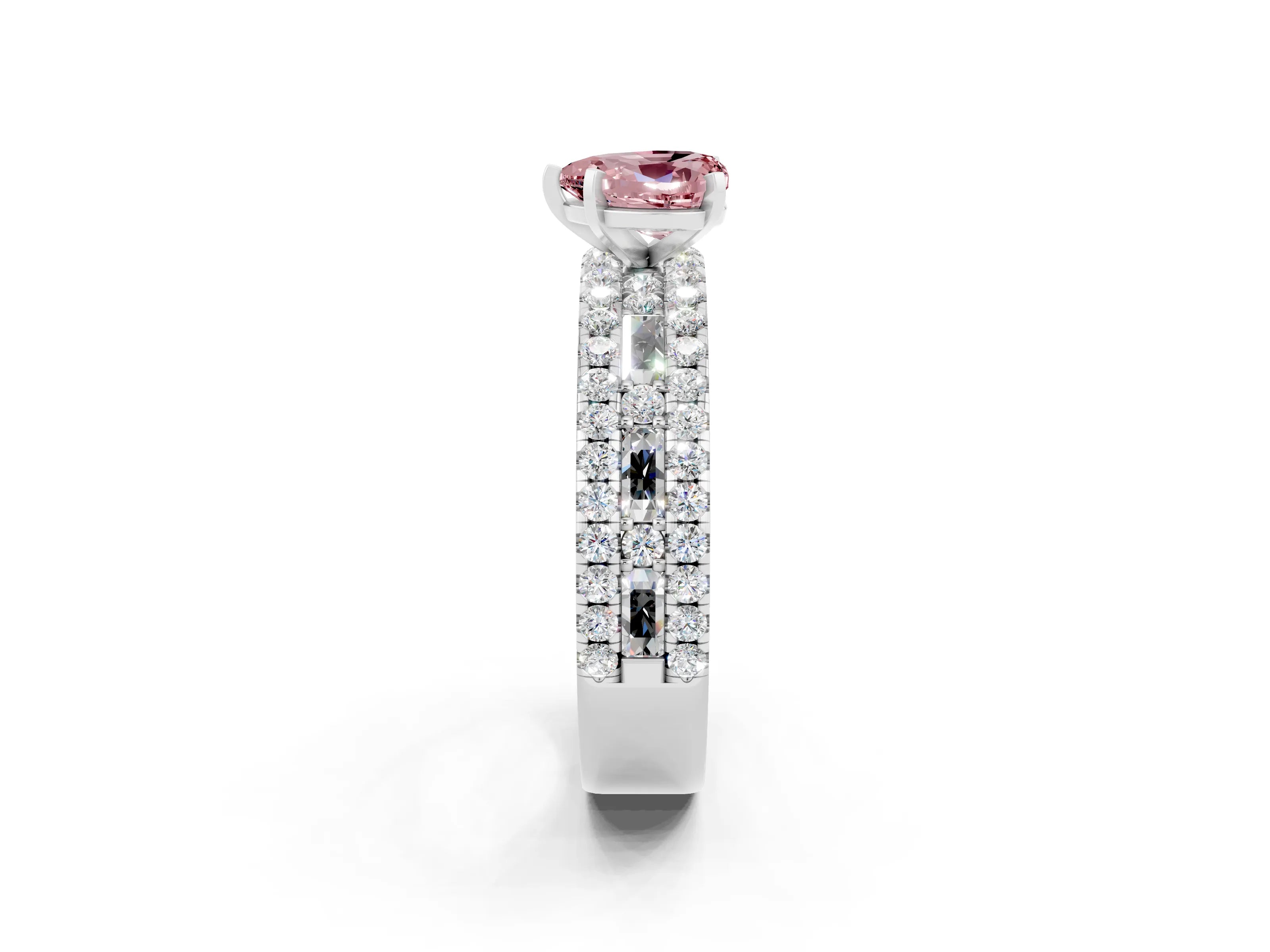 White gold Heart Cut Morganite Solitaire Ring with Pavé and Channel Set Band_2