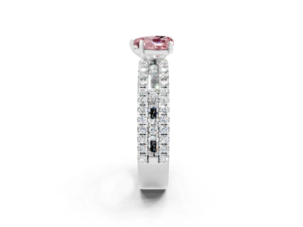 White gold Heart Cut Morganite Solitaire Ring with Pavé and Channel Set Band