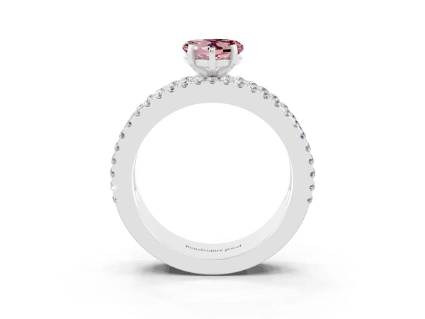 Platinum Heart Cut Morganite Solitaire Ring with Pavé and Channel Set Band