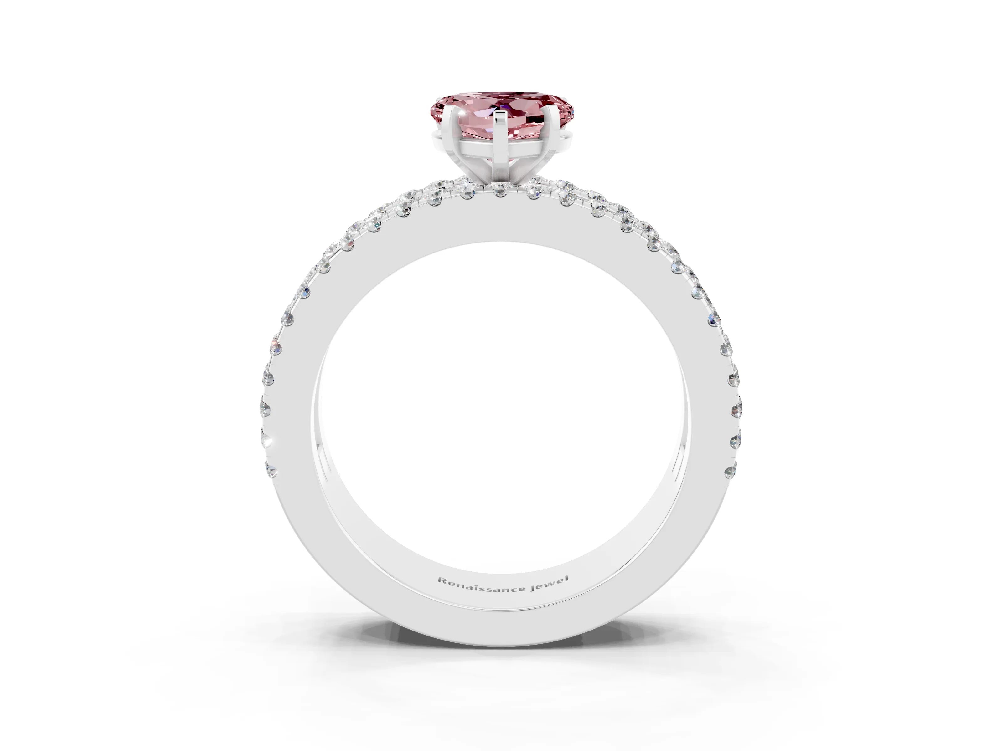 White gold Heart Cut Morganite Solitaire Ring with Pavé and Channel Set Band_3
