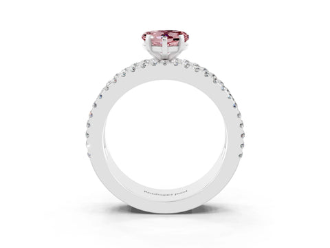 White gold Heart Cut Morganite Solitaire Ring with Pavé and Channel Set Band_3
