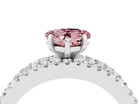 White gold Heart Cut Morganite Solitaire Ring with Pavé and Channel Set Band_4
