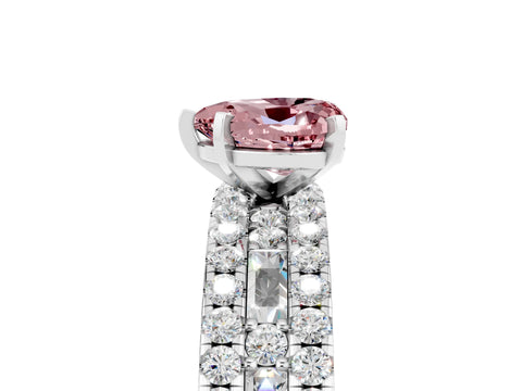 White gold Heart Cut Morganite Solitaire Ring with Pavé and Channel Set Band_5