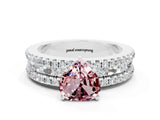 White gold Heart Cut Morganite Solitaire Ring with Pavé and Channel Set Band