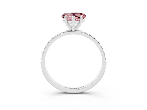 White gold Heart Cut Morganite Solitaire Ring with Pave Band and Four Prong Setting_15