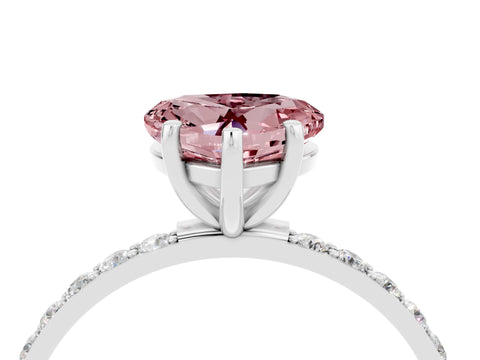 White gold Heart Cut Morganite Solitaire Ring with Pave Band and Four Prong Setting_16