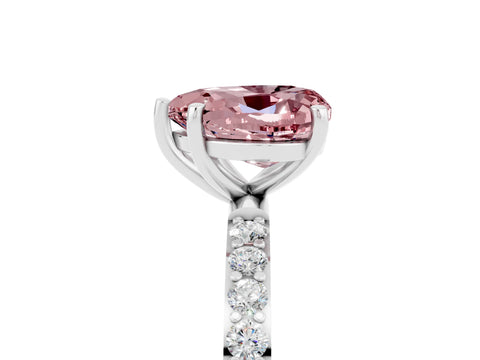 White gold Heart Cut Morganite Solitaire Ring with Pave Band and Four Prong Setting_17