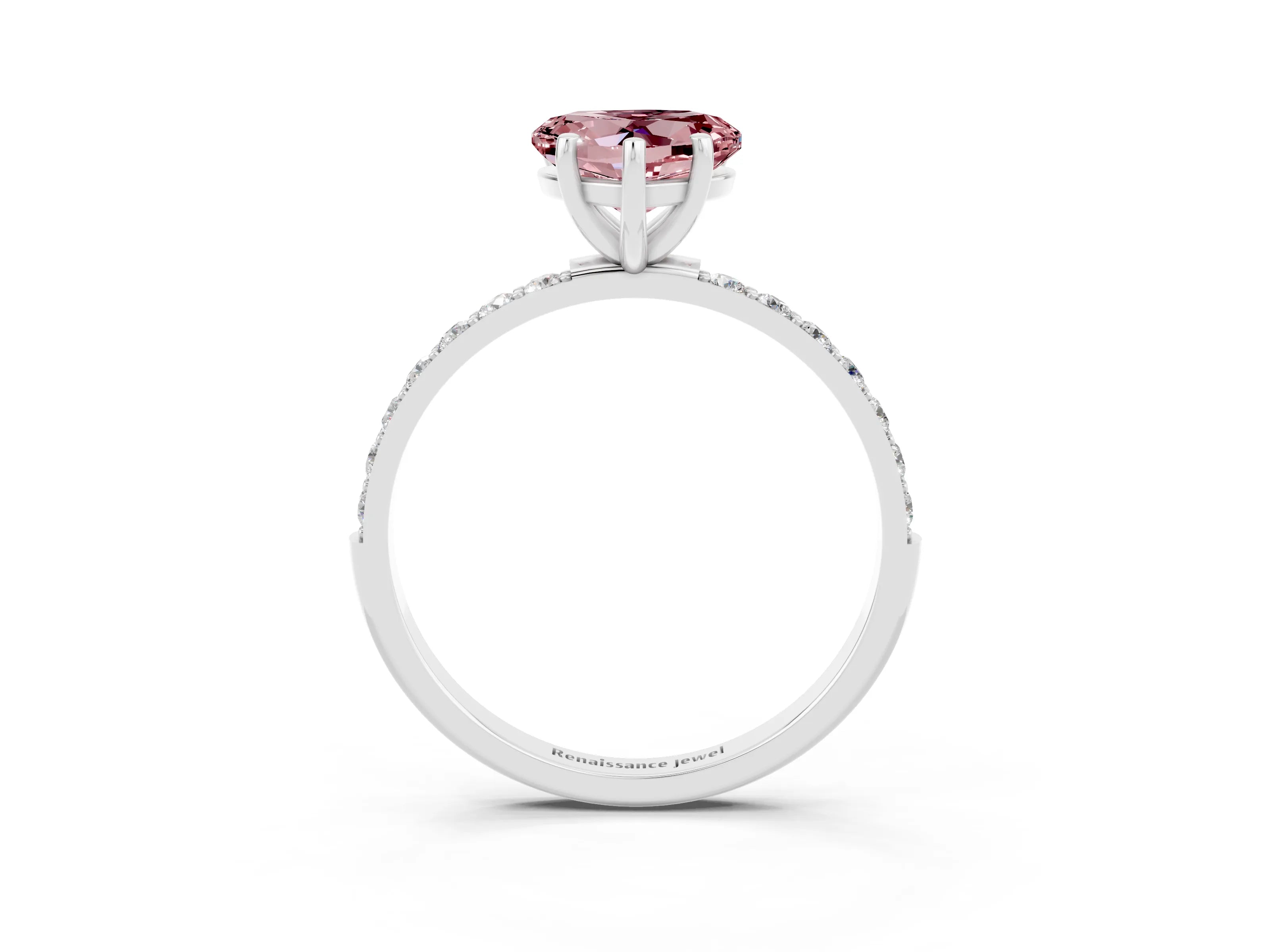 White gold Heart Cut Morganite Solitaire Ring with Pave Band and Four Prong Setting_27