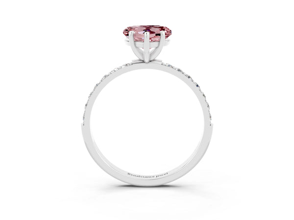 Platinum Heart Cut Morganite Solitaire Ring with Round  Pavé Band and Prong Setting