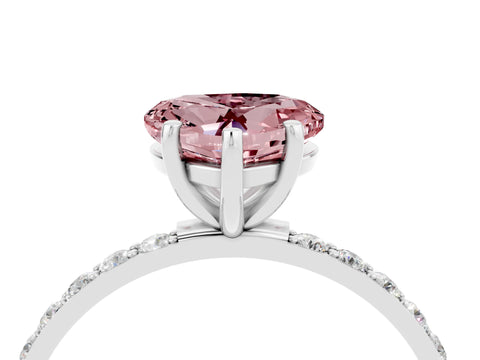 White gold Heart Cut Morganite Solitaire Ring with Pave Band and Four Prong Setting_28