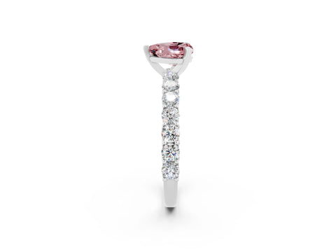 White gold Heart Cut Morganite Solitaire Ring with Shared Prong Pavé Band and Four-Prong Setting_14