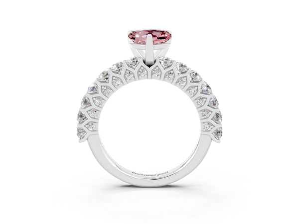 Silver Heart Cut Morganite Solitaire Ring with Shared Prong Pavé Band and Four-Prong Setting
