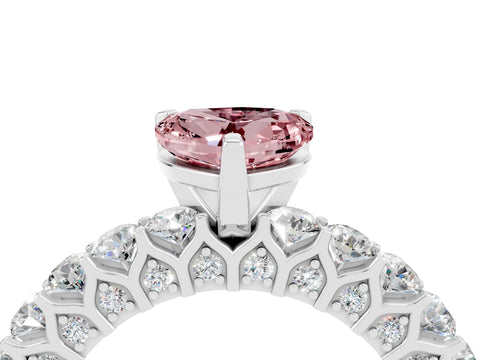 White gold Heart Cut Morganite Solitaire Ring with Shared Prong Pavé Band and Four-Prong Setting_16