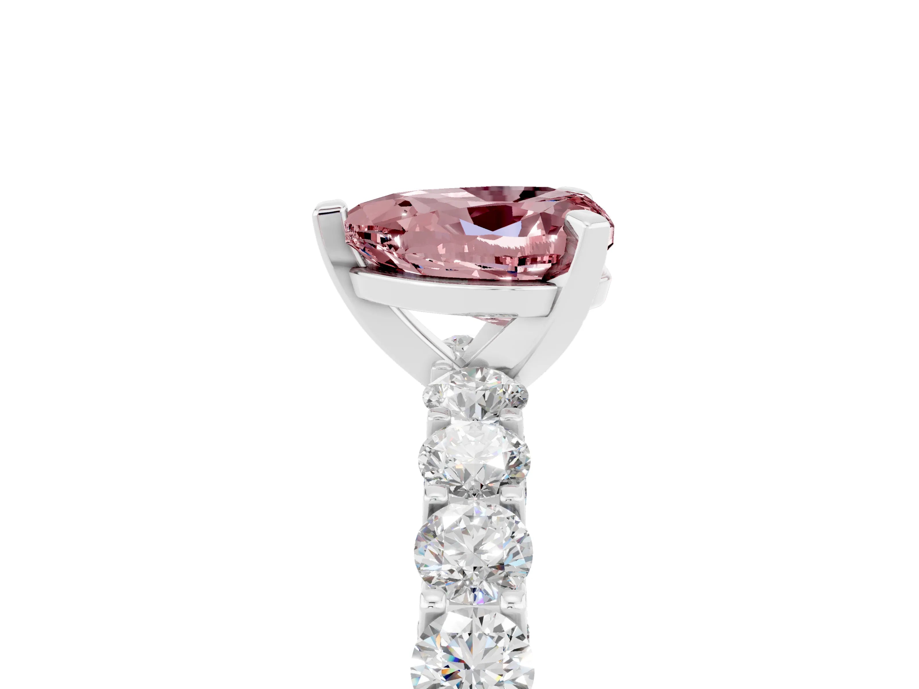 White gold Heart Cut Morganite Solitaire Ring with Shared Prong Pavé Band and Four-Prong Setting_17