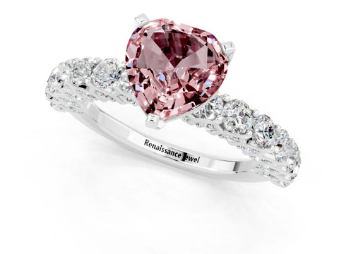 White gold Heart Cut Morganite Solitaire Ring with Shared Prong Pavé Band and Four-Prong Setting_1