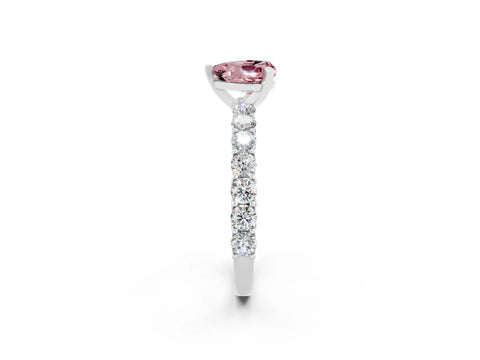 White gold Heart Cut Morganite Solitaire Ring with Shared Prong Pavé Band and Four-Prong Setting_2