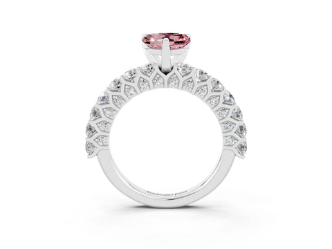 White gold Heart Cut Morganite Solitaire Ring with Shared Prong Pavé Band and Four-Prong Setting_3