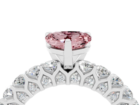 White gold Heart Cut Morganite Solitaire Ring with Shared Prong Pavé Band and Four-Prong Setting_4