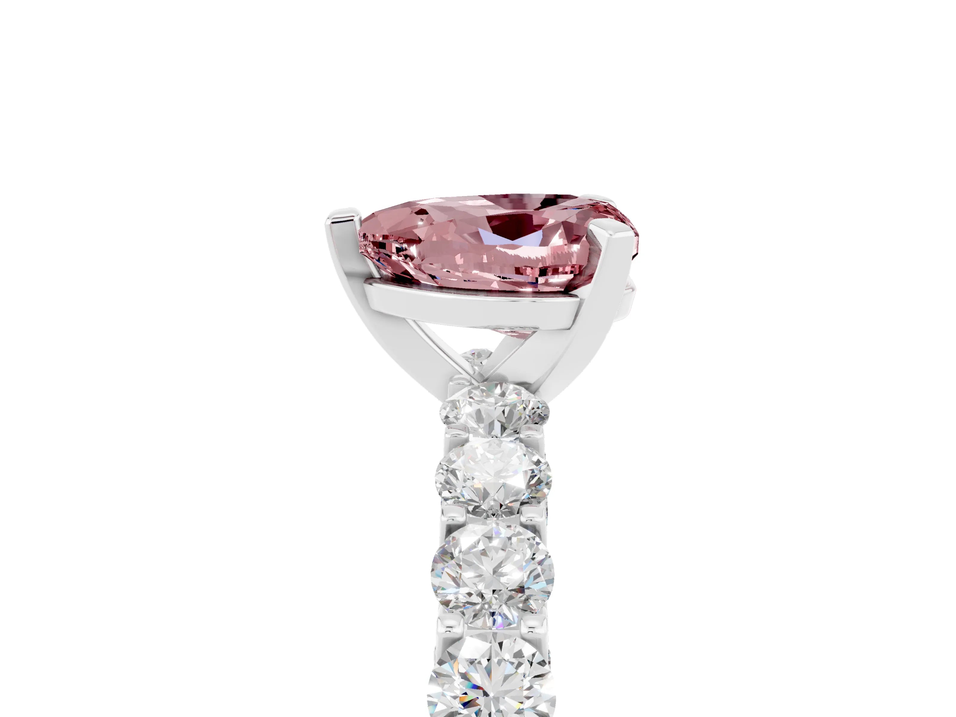 White gold Heart Cut Morganite Solitaire Ring with Shared Prong Pavé Band and Four-Prong Setting_5