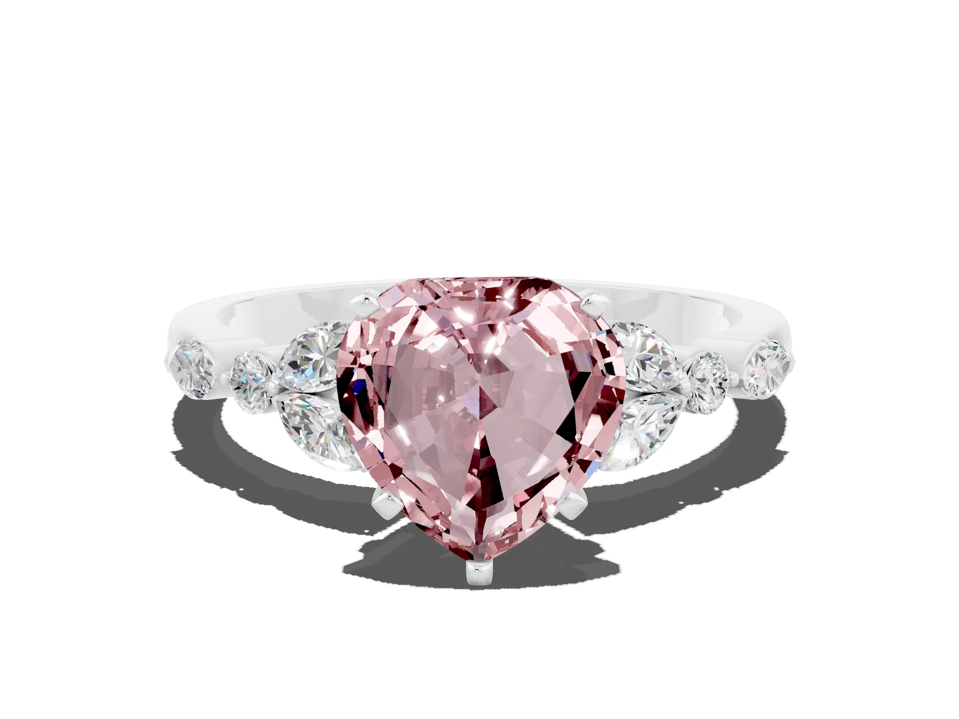 White gold Heart Cut Morganite Solitaire Ring with Side Stones and Four-Prong Setting_42