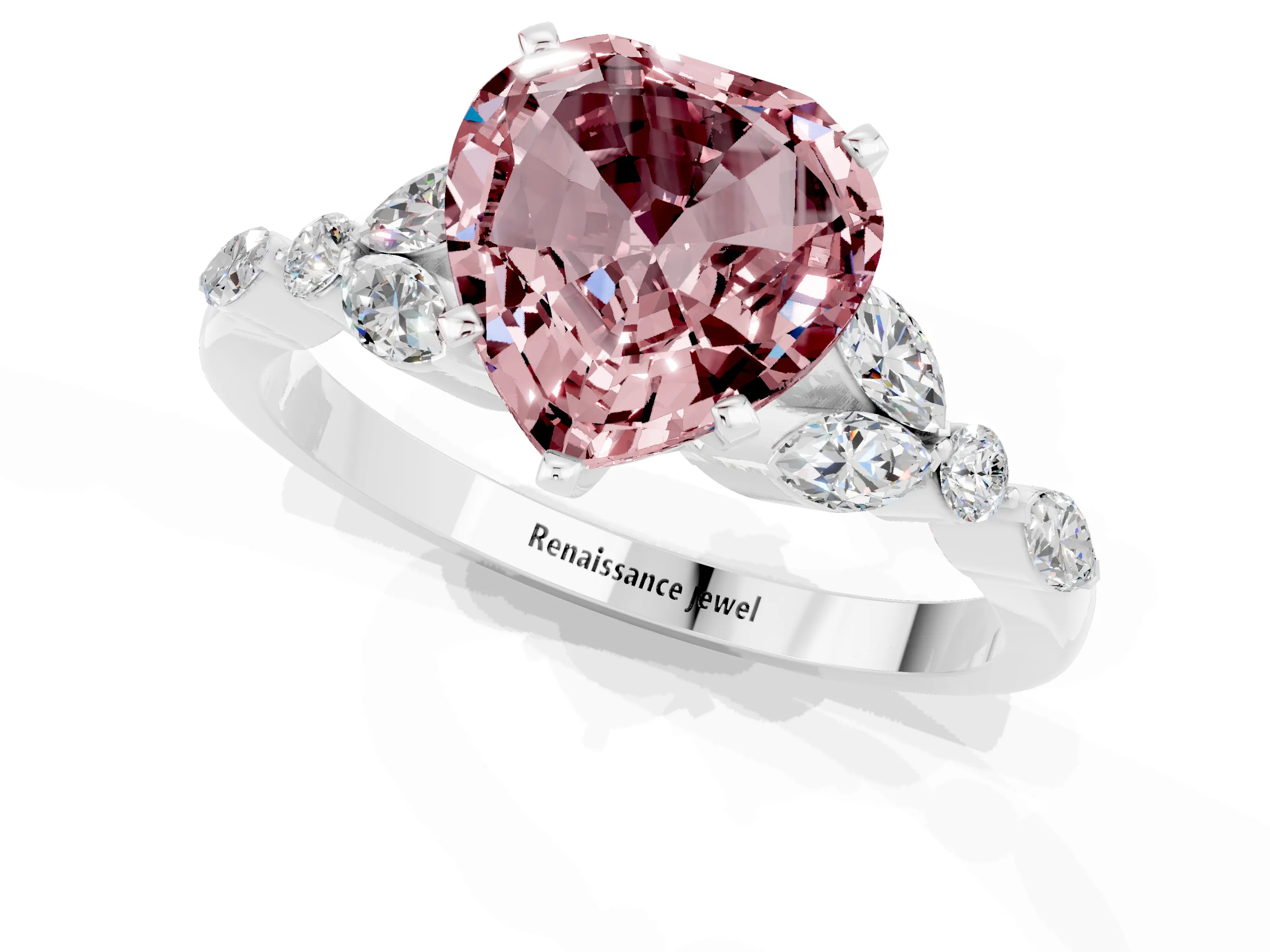 White gold Heart Cut Morganite Solitaire Ring with Side Stones and Four-Prong Setting_43