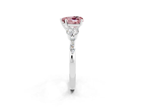 White gold Heart Cut Morganite Solitaire Ring with Side Stones and Four-Prong Setting_44