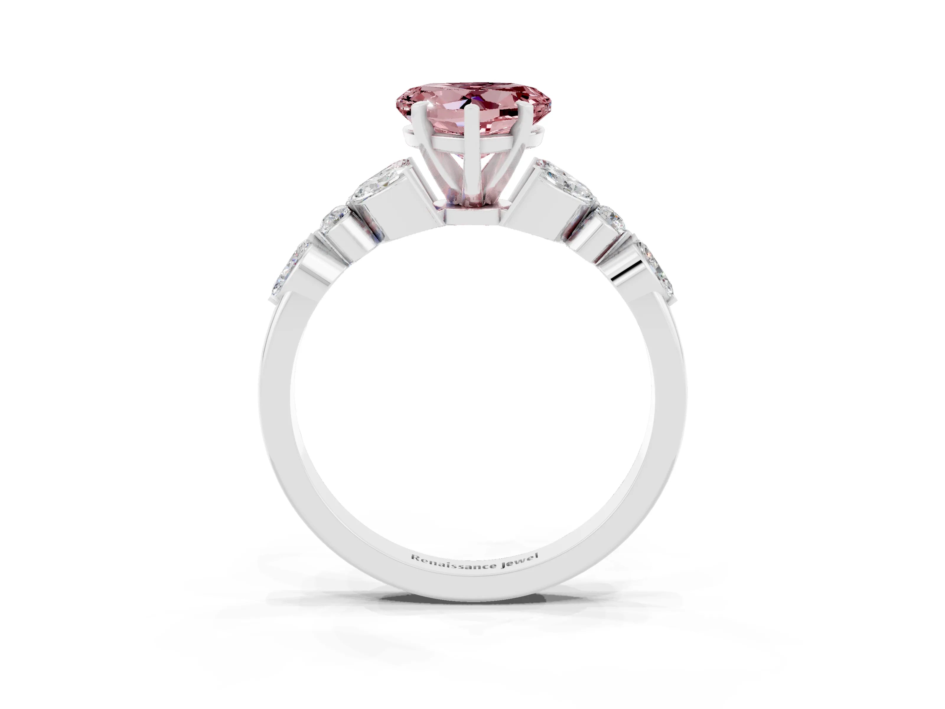 White gold Heart Cut Morganite Solitaire Ring with Side Stones and Four-Prong Setting_45