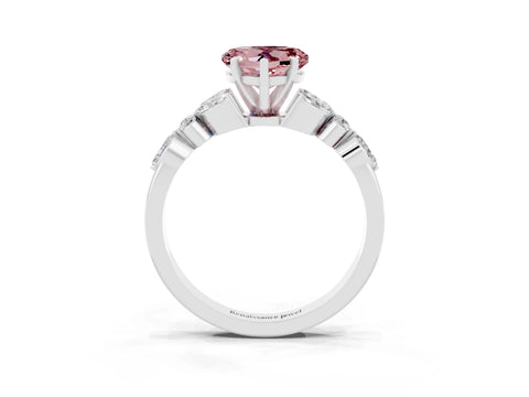 White gold Heart Cut Morganite Solitaire Ring with Side Stones and Four-Prong Setting_45