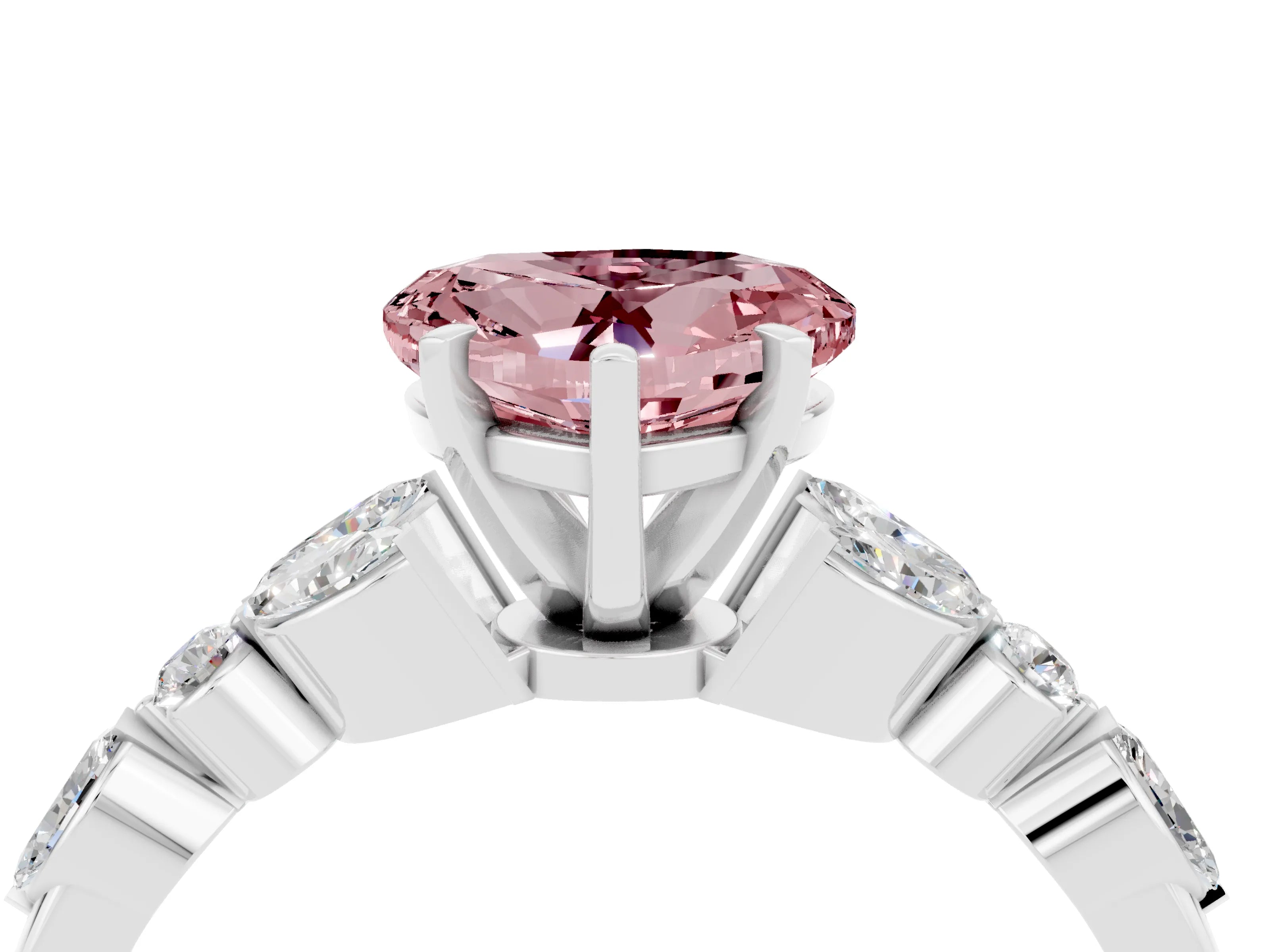White gold Heart Cut Morganite Solitaire Ring with Side Stones and Four-Prong Setting_46