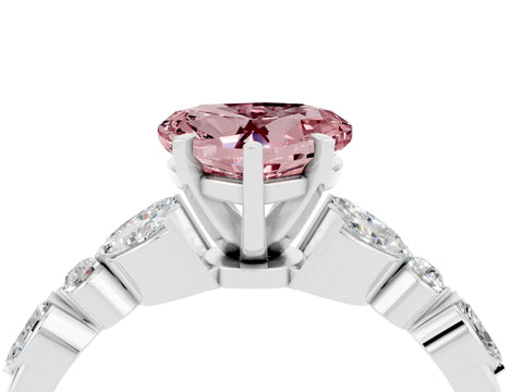 White gold Heart Cut Morganite Solitaire Ring with Side Stones and Four-Prong Setting_46
