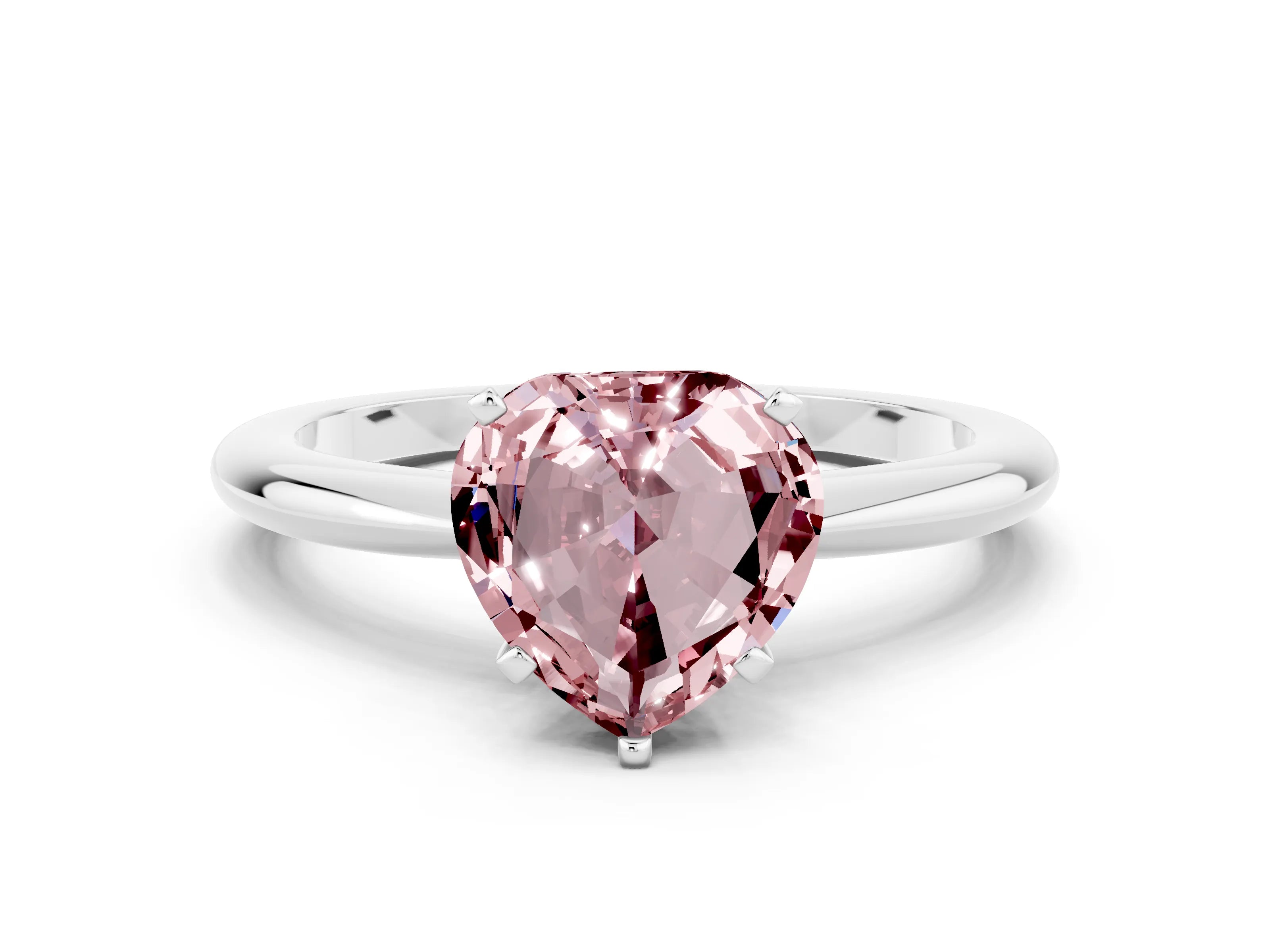 White gold Heart Cut Morganite Solitaire Ring with Six-Prong Setting and Classic Band_12
