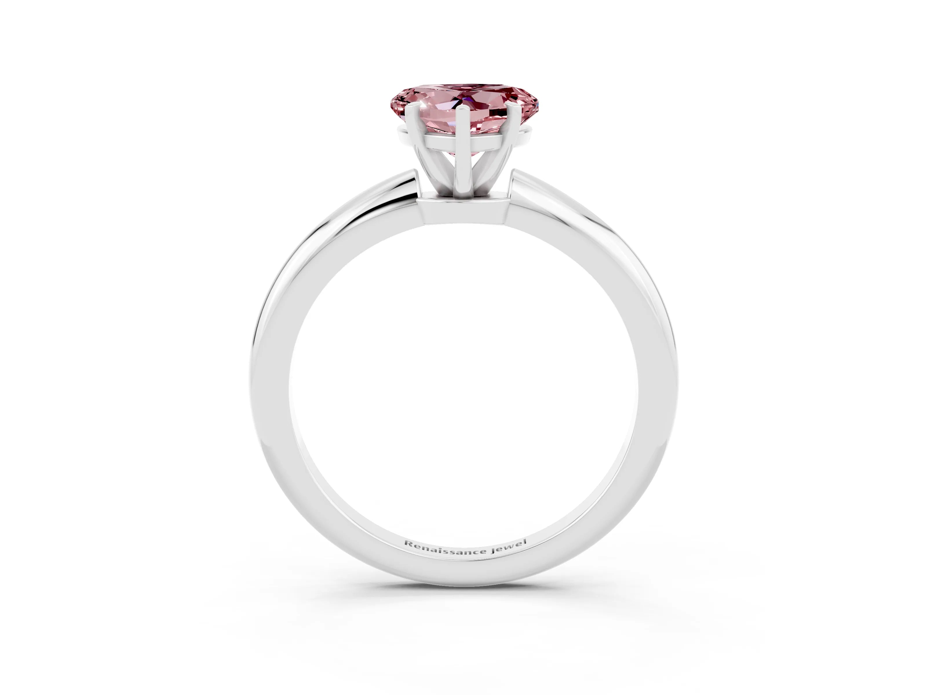 White gold Heart Cut Morganite Solitaire Ring with Six-Prong Setting and Classic Band_15