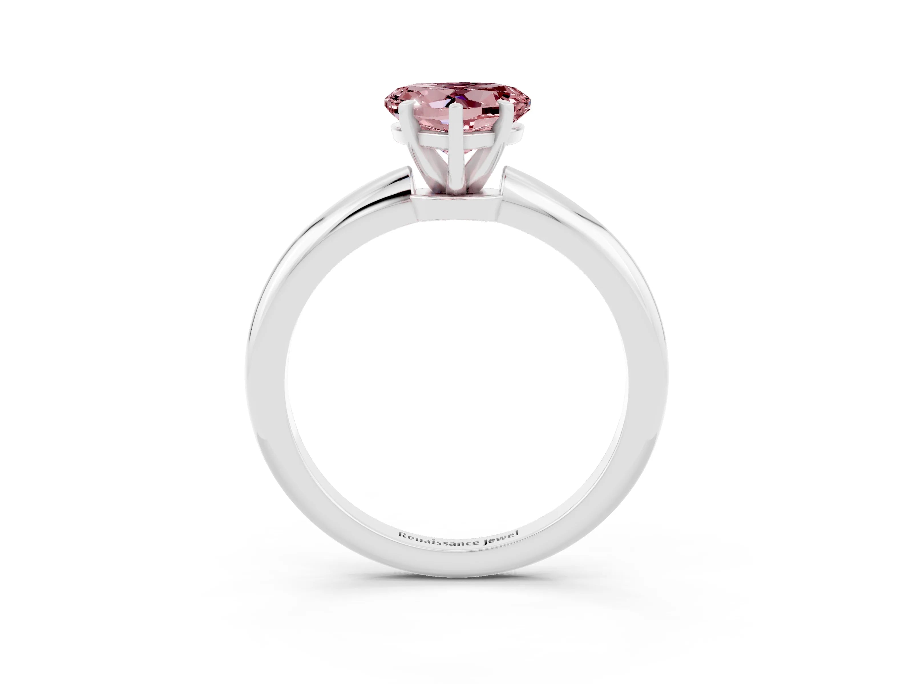 White gold Heart Cut Morganite Solitaire Ring with Six-Prong Setting and Classic Band_15