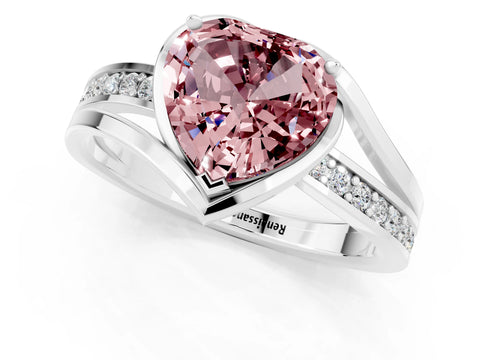 White gold Heart Cut Morganite Solitaire Ring with Split Shank and Prong Setting_1