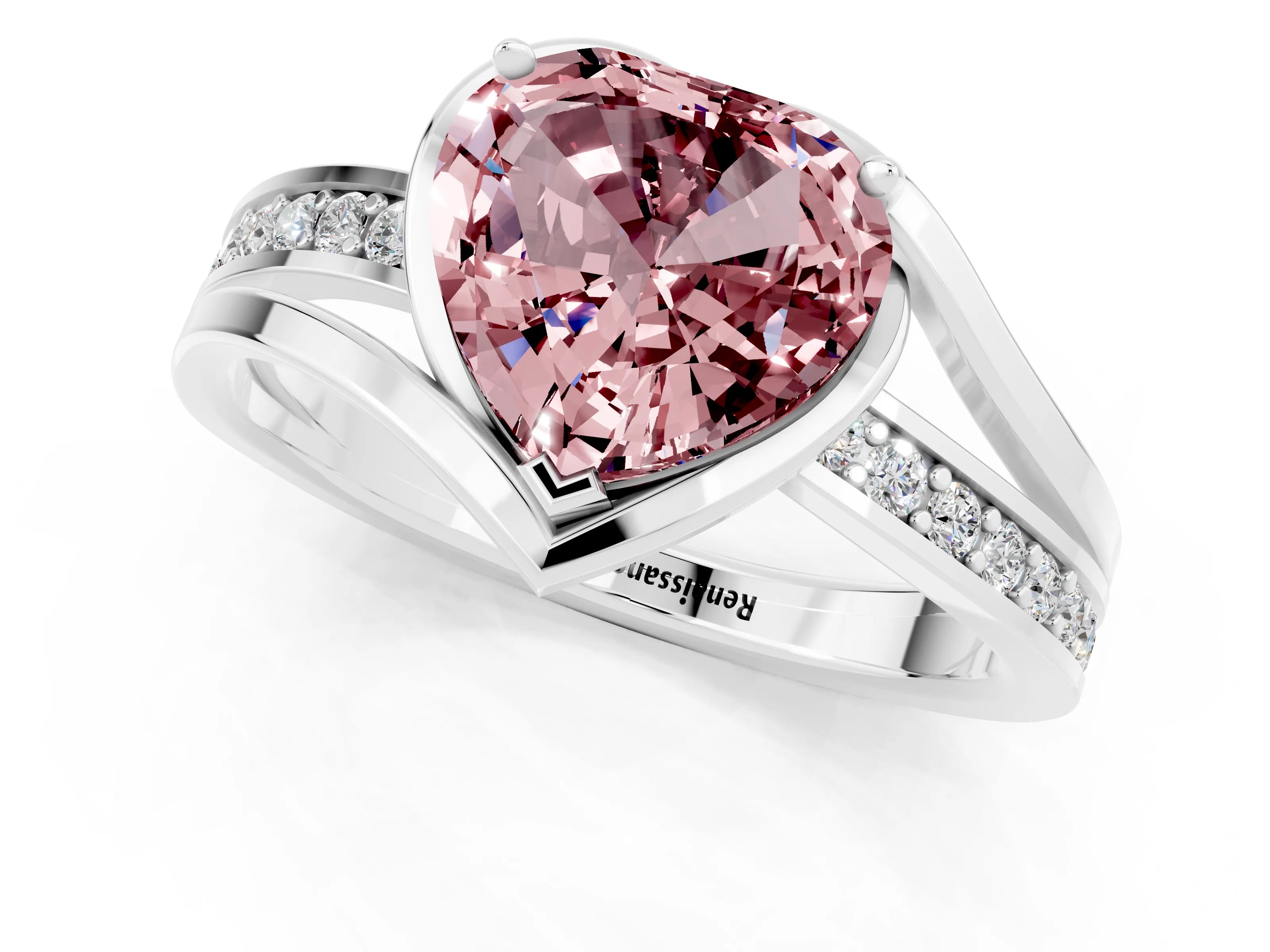 White gold Heart Cut Morganite Solitaire Ring with Split Shank and Prong Setting_1
