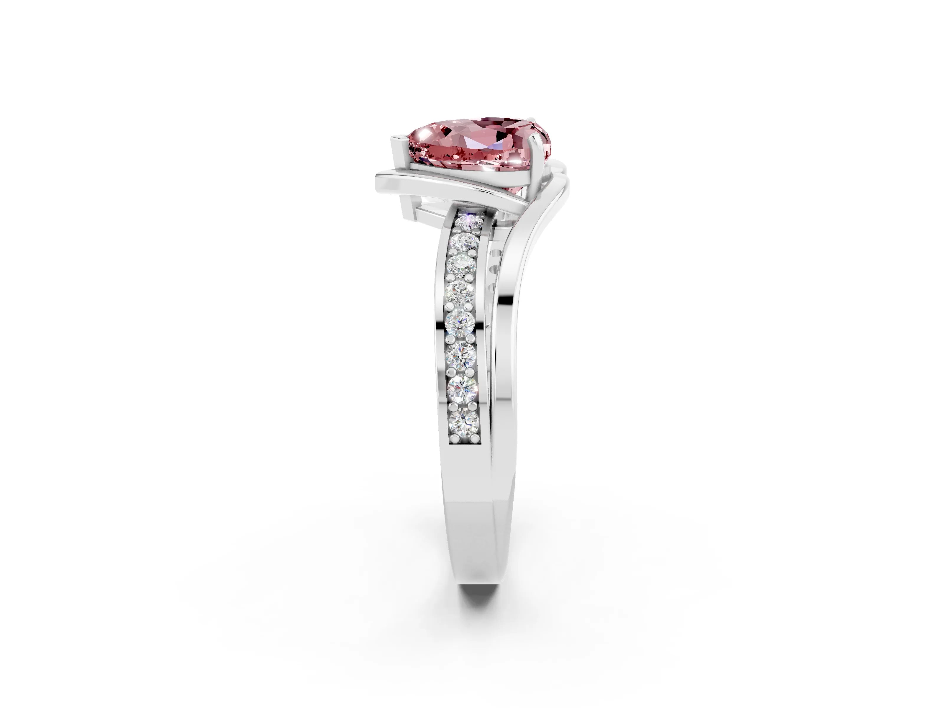 White gold Heart Cut Morganite Solitaire Ring with Split Shank and Prong Setting_2