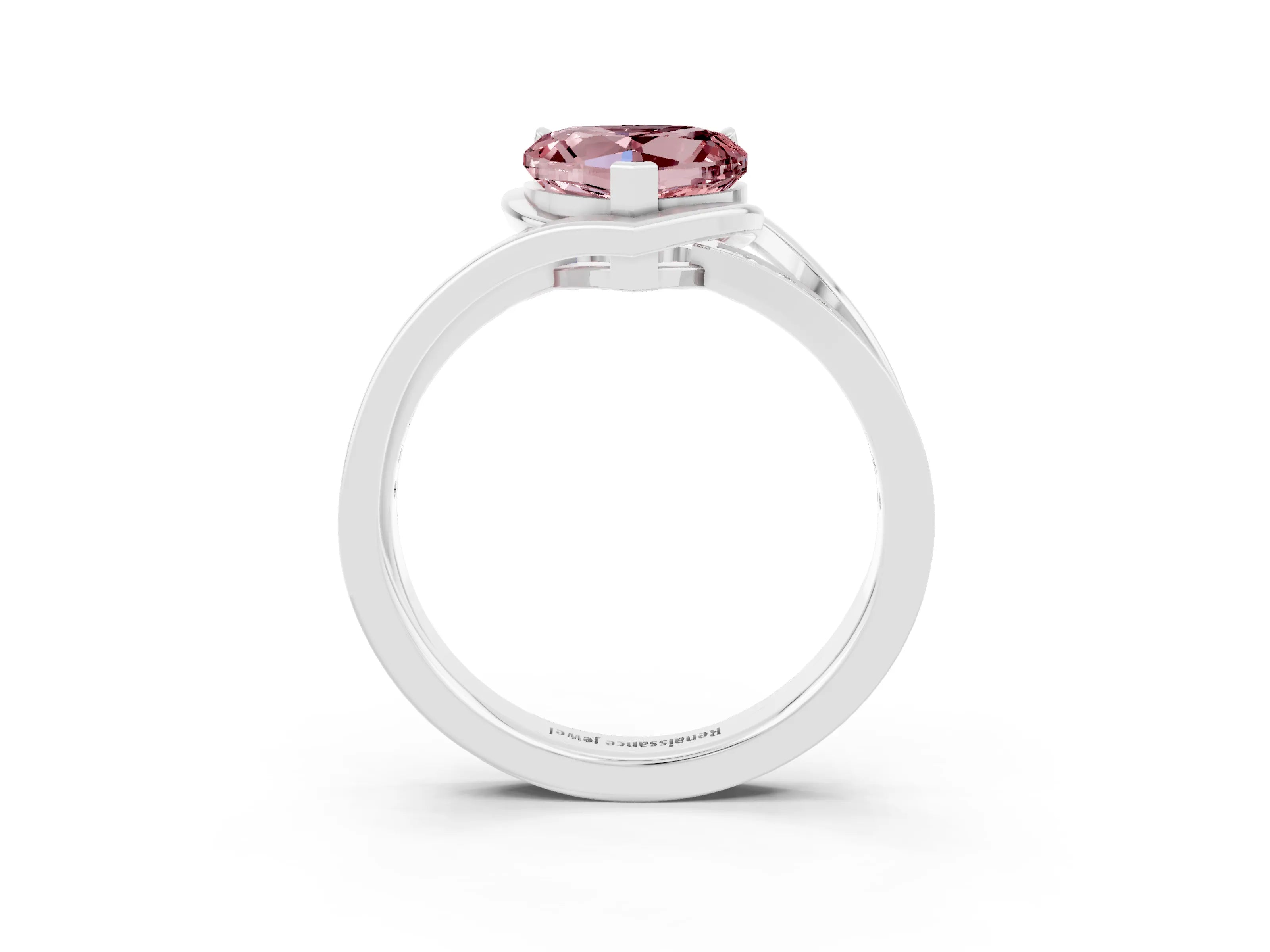 White gold Heart Cut Morganite Solitaire Ring with Split Shank and Prong Setting_3