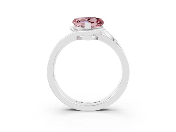 Silver Heart Cut Morganite Solitaire Ring with Split Shank and Prong Setting