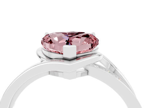 White gold Heart Cut Morganite Solitaire Ring with Split Shank and Prong Setting_4