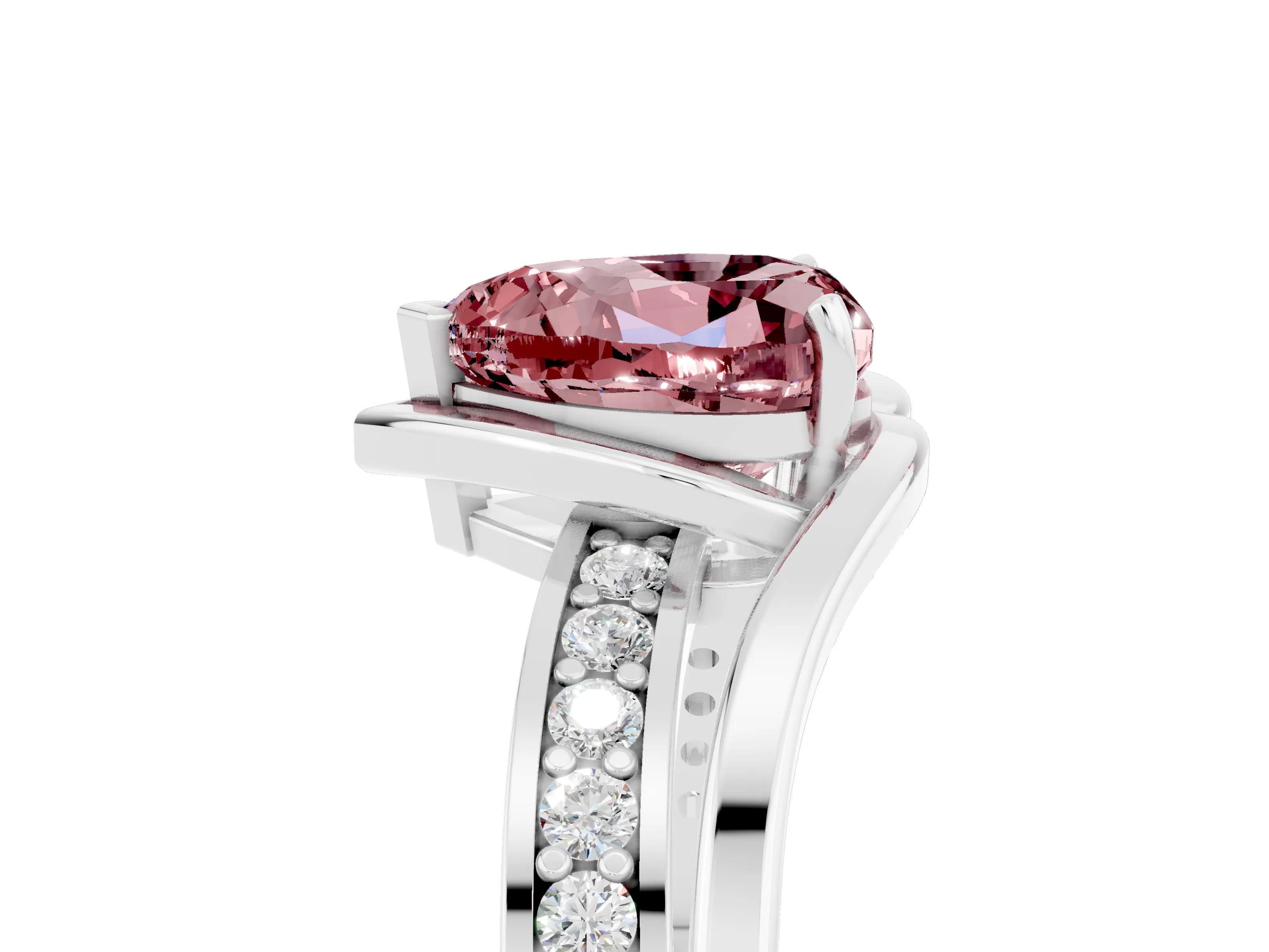 White gold Heart Cut Morganite Solitaire Ring with Split Shank and Prong Setting_5