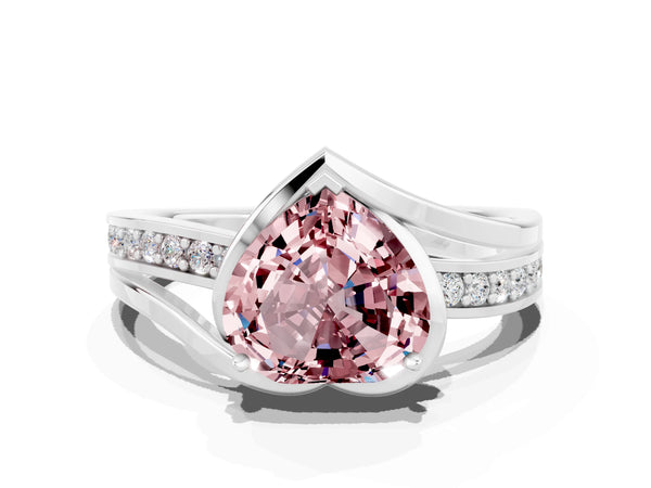 White gold Heart Cut Morganite Solitaire Ring with Split Shank and Prong Setting