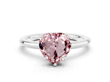 White gold Heart Cut Morganite Solitaire Ring with Thin Band and Four-Prong Setting