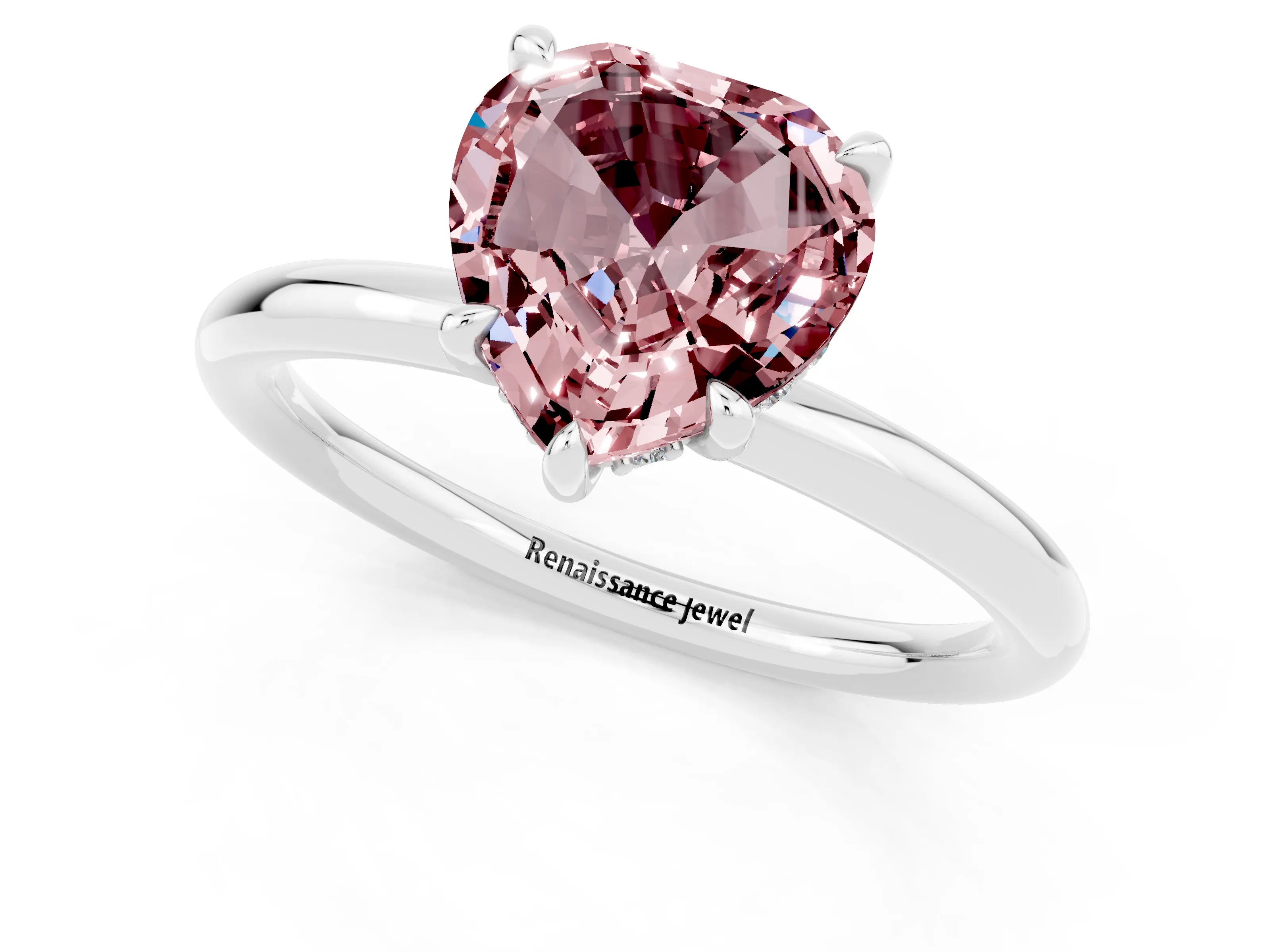 White gold Heart Cut Morganite Solitaire Ring with Thin Band and Four-Prong Setting_1