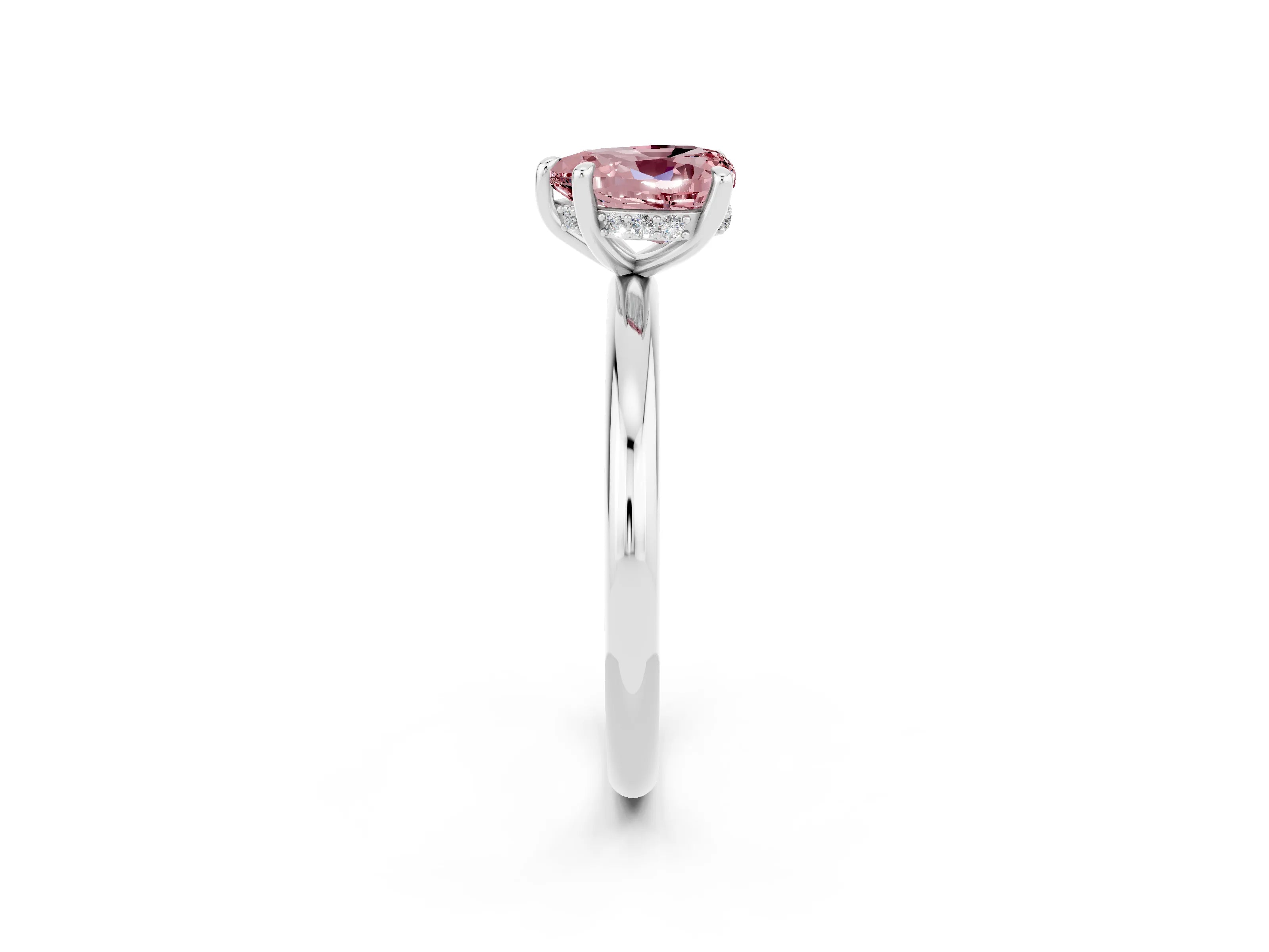 White gold Heart Cut Morganite Solitaire Ring with Thin Band and Four-Prong Setting_2