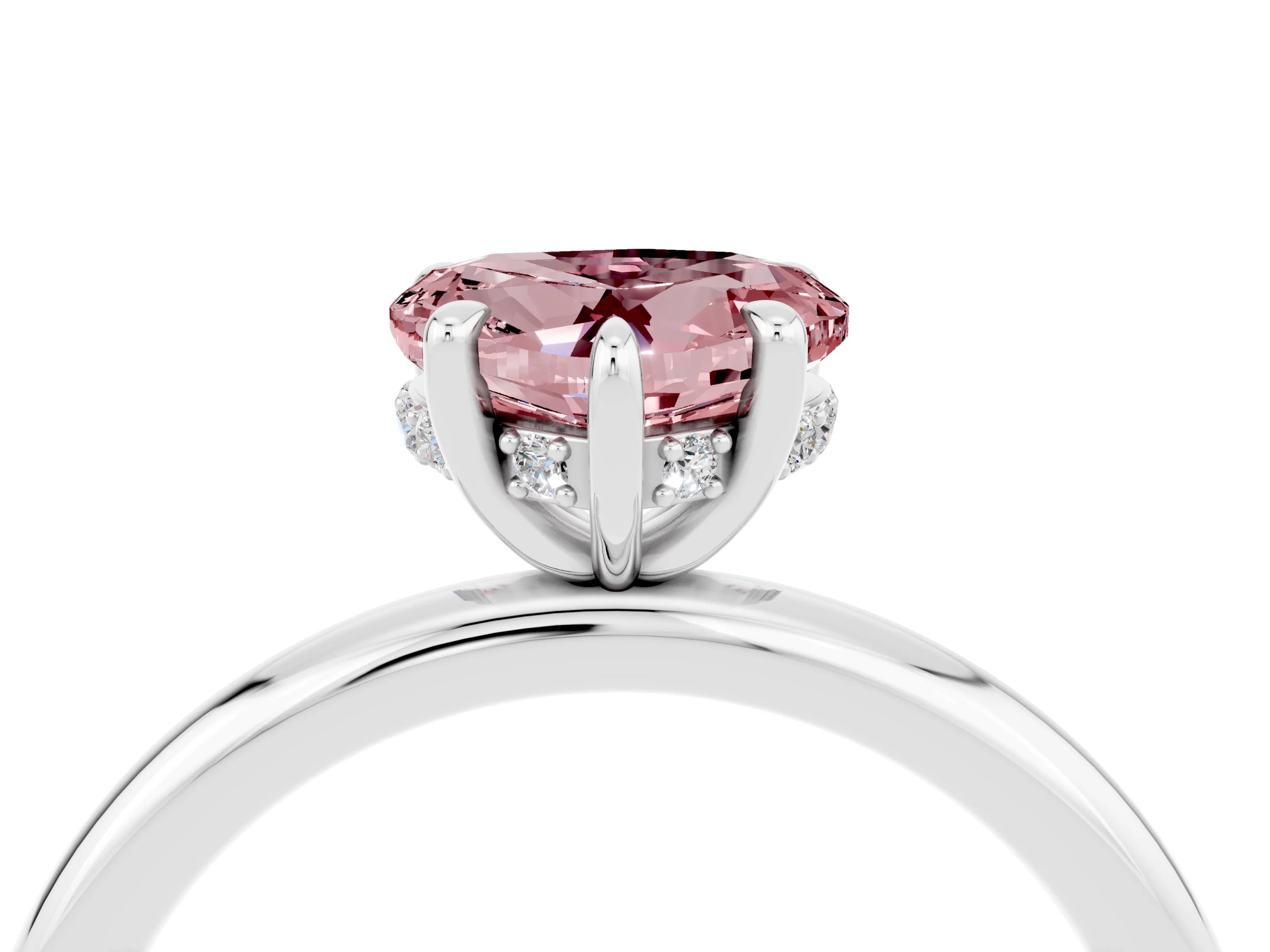 White gold Heart Cut Morganite Solitaire Ring with Thin Band and Four-Prong Setting_4