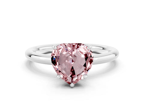 White gold Heart Cut Morganite Solitaire Ring with Thin Band and Four-Prong Setting