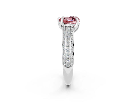 White gold Heart Cut Morganite Solitaire Ring with Three-Row Pavé Band and Four-Prong Setting_14